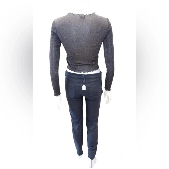 Sunday Best Black & Metallic Long Sleeve Crop Top Size XS - Picture 2 of 5